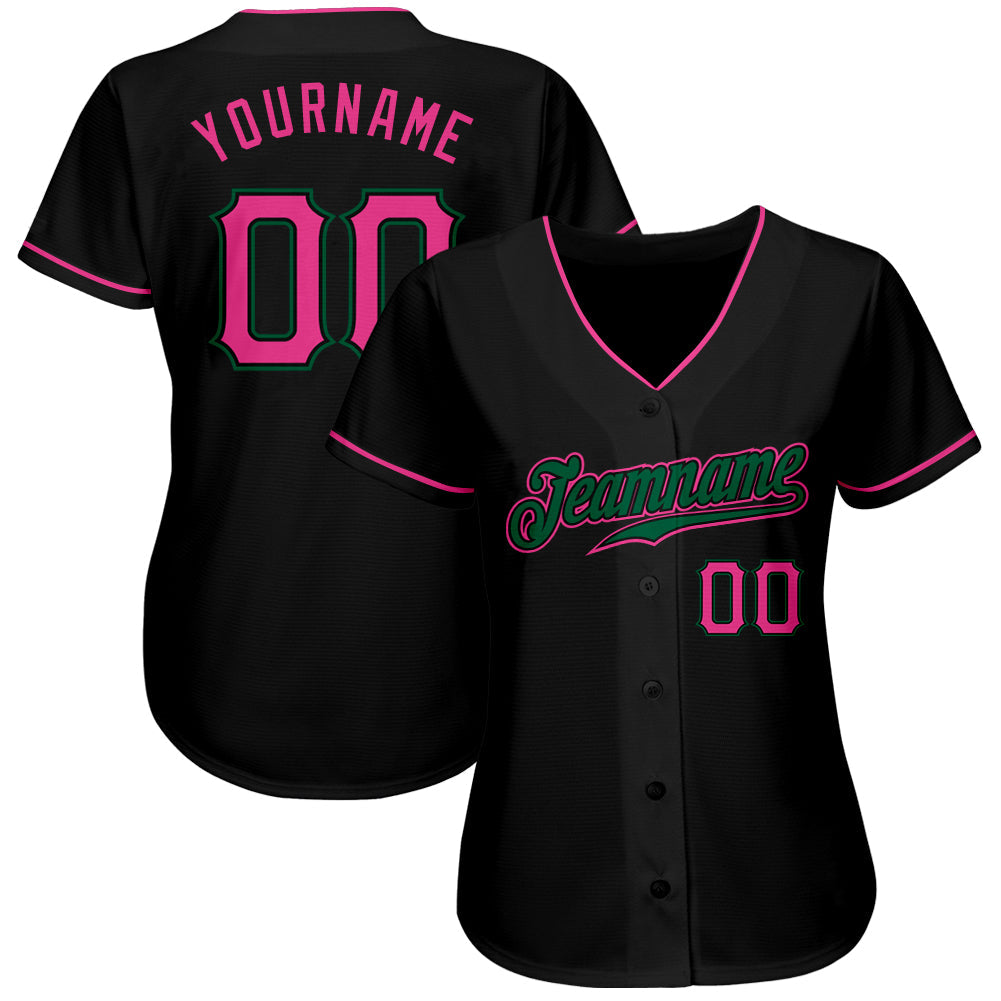 Custom Black Pink-Kelly Green Authentic Baseball Jersey - Sky-Custom