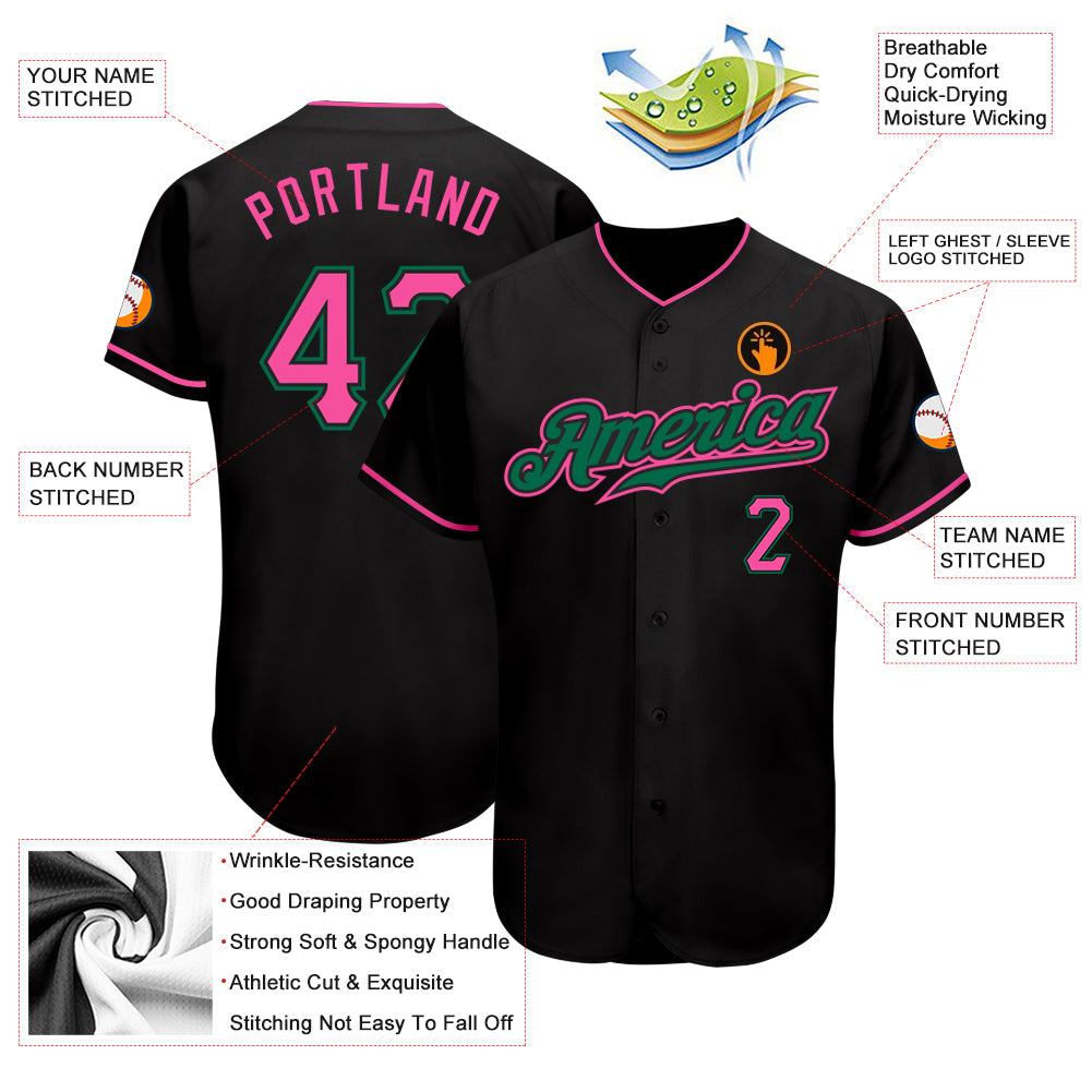 Custom Black Pink-Kelly Green Authentic Baseball Jersey - Sky-Custom