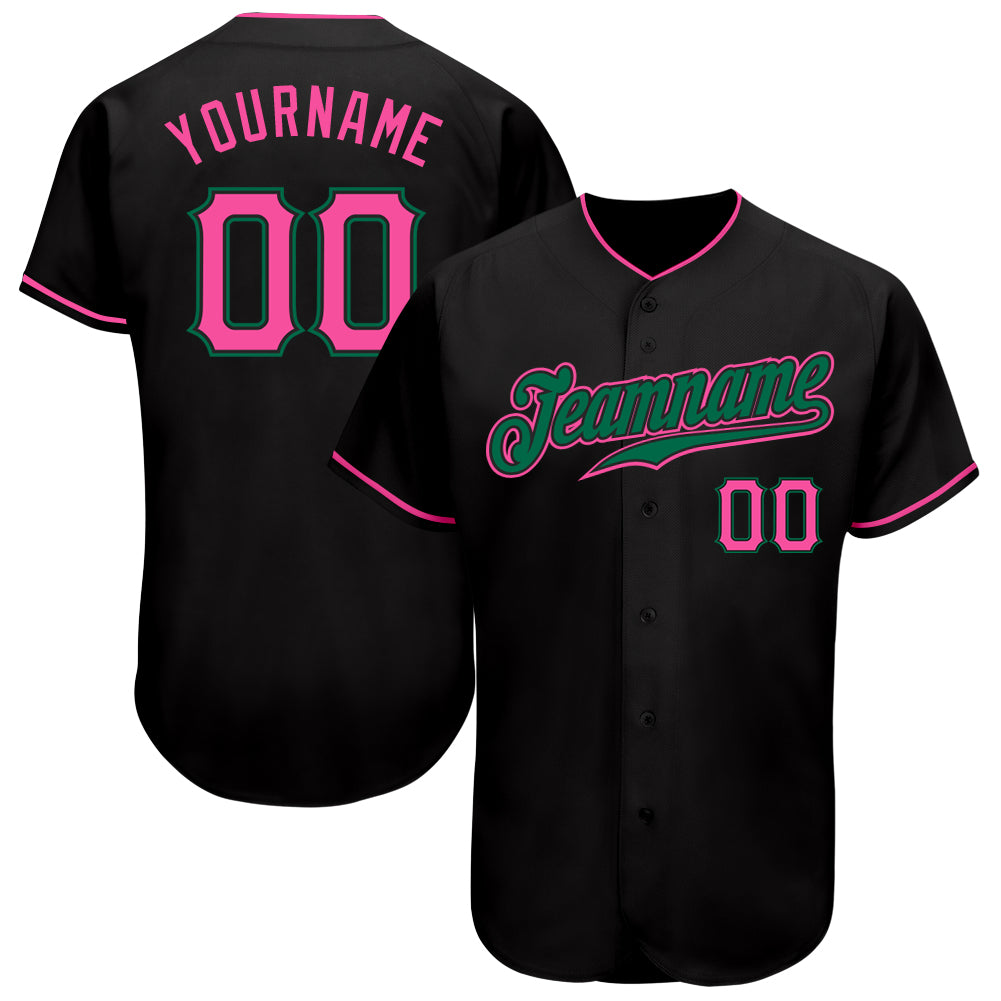 Custom Black Pink-Kelly Green Authentic Baseball Jersey - Sky-Custom