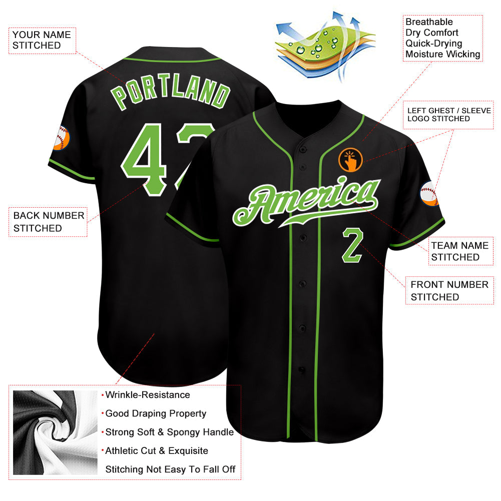 Custom Black Neon Green-White Authentic Baseball Jersey - Sky-Custom