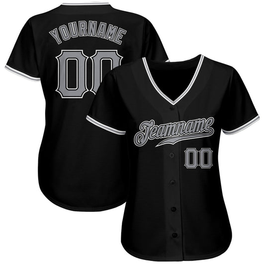 Custom Black Gray-White Authentic Baseball Jersey - Sky-Custom