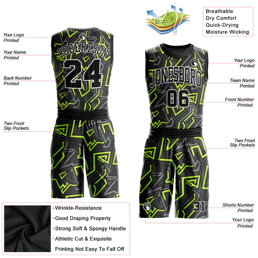 Custom Black Black-Neon Green Round Neck Sublimation Basketball Suit Jersey - Sky-Custom