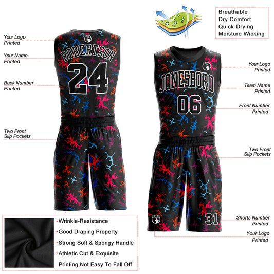 Custom Black Black-Light Blue Round Neck Sublimation Basketball Suit Jersey - Sky-Custom
