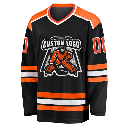 Custom Black Orange-White Hockey Jersey - Sky-Custom