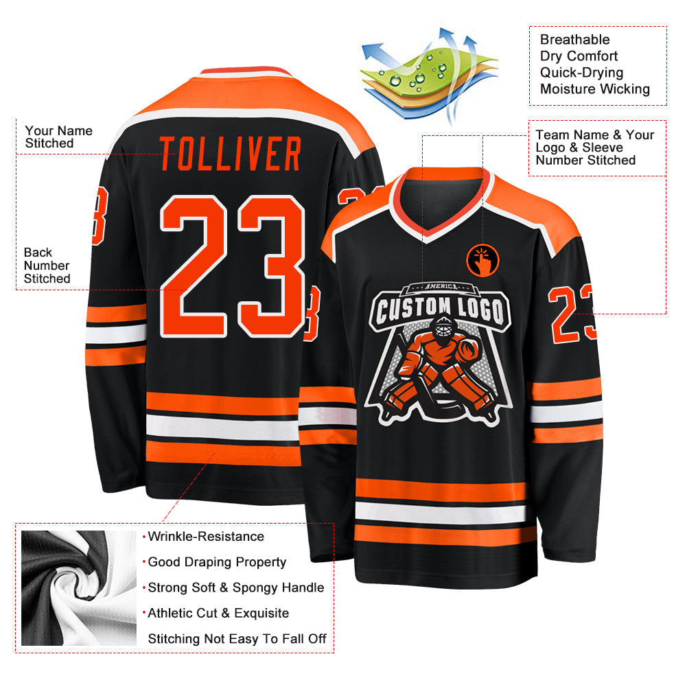 Custom Black Orange-White Hockey Jersey - Sky-Custom