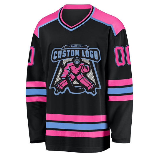 Custom Black Pink-Light Blue Hockey Jersey - Sky-Custom