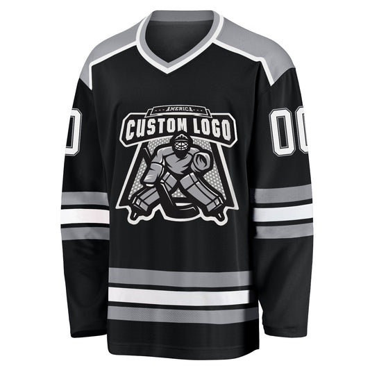 Custom Black White-Gray Hockey Jersey - Sky-Custom
