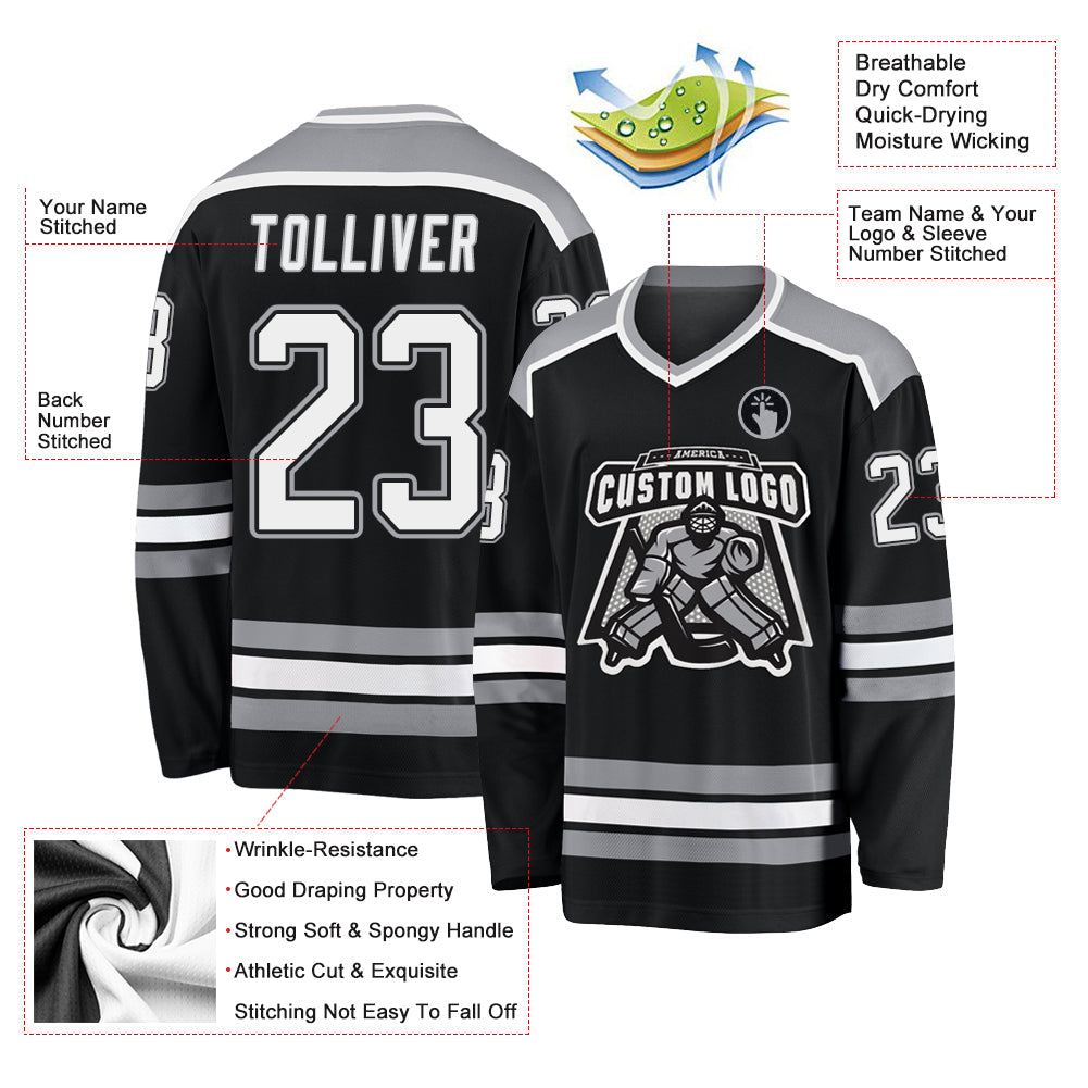 Custom Black White-Gray Hockey Jersey - Sky-Custom