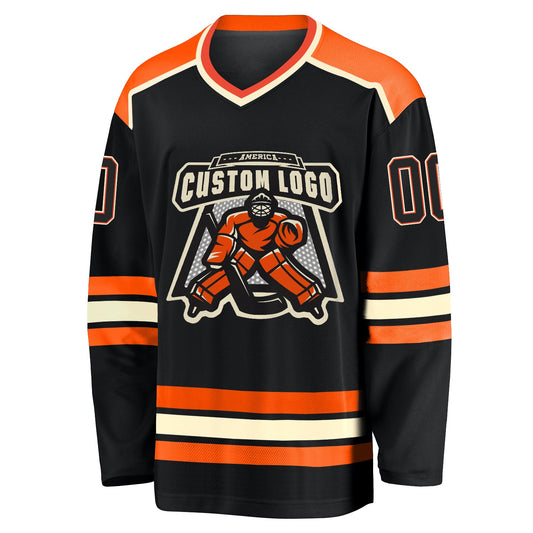 Custom Black Black Orange-Cream Hockey Jersey - Sky-Custom