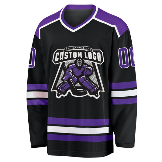 Custom Black Purple-White Hockey Jersey - Sky-Custom