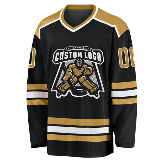 Custom Black Old Gold-White Hockey Jersey - Sky-Custom