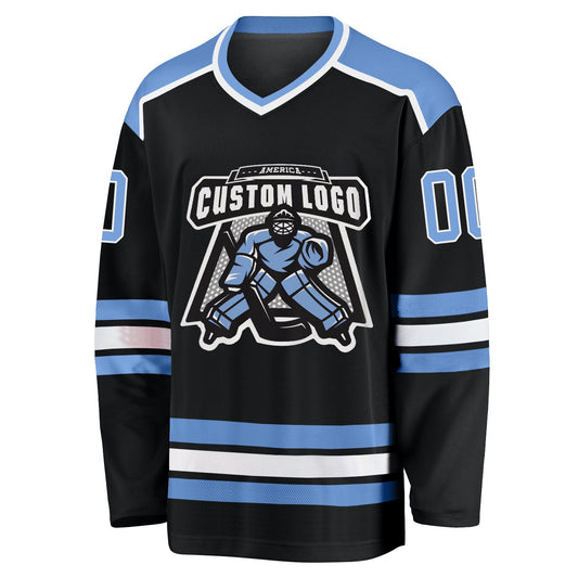 Custom Black Light Blue-White Hockey Jersey - Sky-Custom