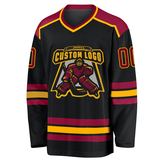 Custom Black Maroon-Gold Hockey Jersey - Sky-Custom