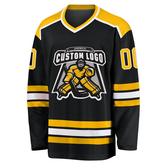 Custom Black Gold-White Hockey Jersey - Sky-Custom
