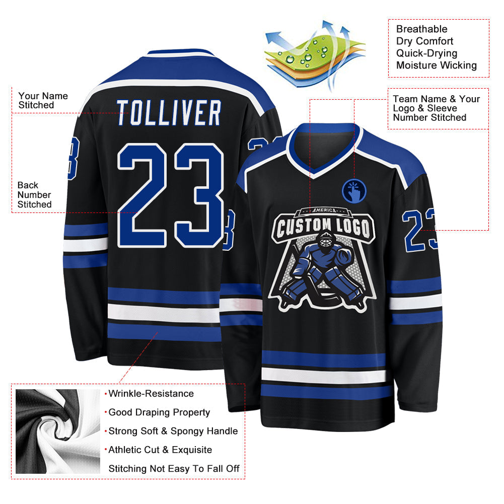 Custom Black Royal-White Hockey Jersey - Sky-Custom