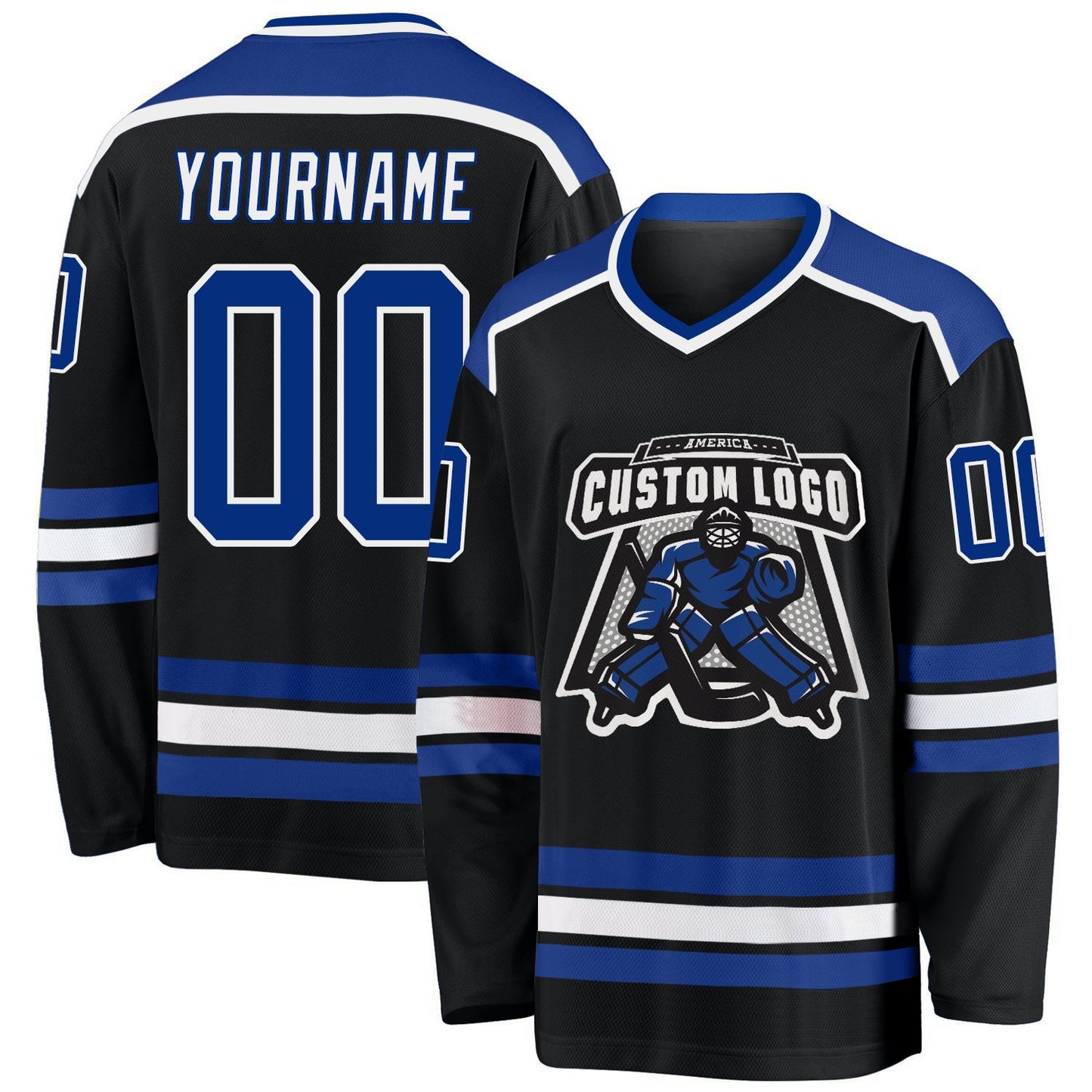 Custom Black Royal-White Hockey Jersey - Sky-Custom