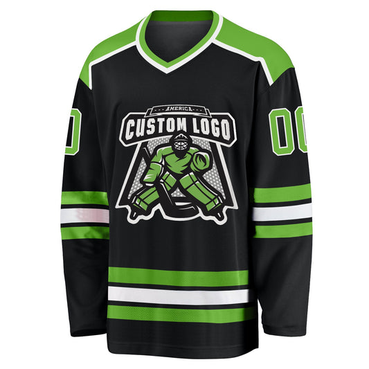 Custom Black Neon Green-White Hockey Jersey - Sky-Custom