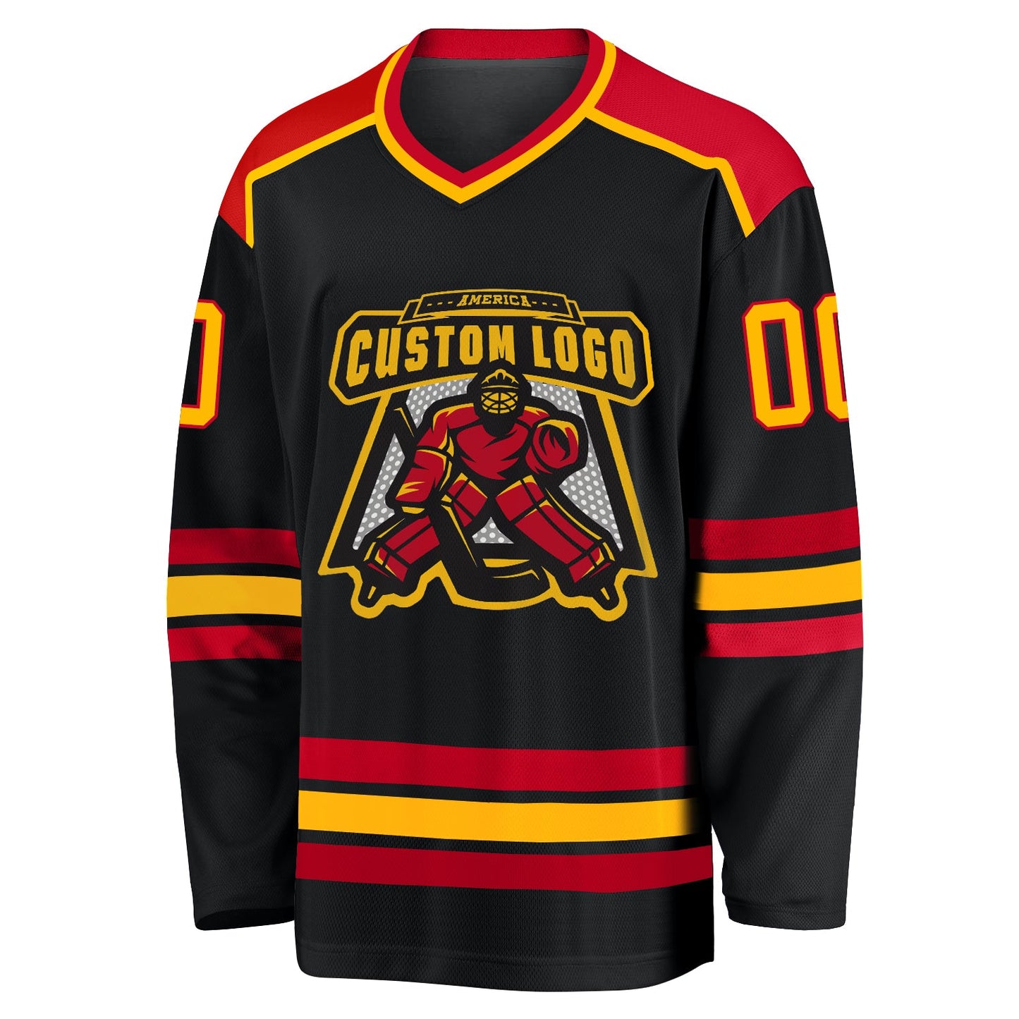 Custom Black Gold-Red Hockey Jersey - Sky-Custom