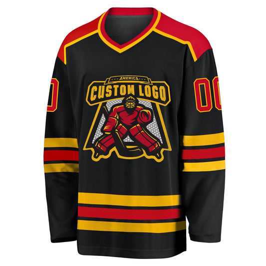 Custom Black Red-Gold Hockey Jersey - Sky-Custom