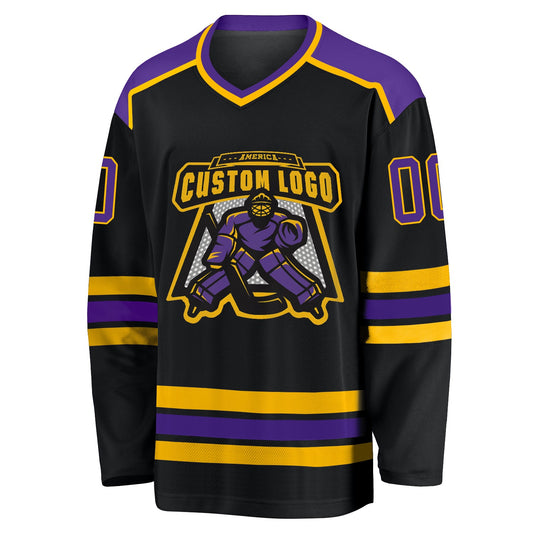 Custom Black Purple-Gold Hockey Jersey - Sky-Custom