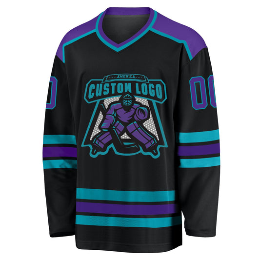 Custom Black Purple-Teal Hockey Jersey - Sky-Custom