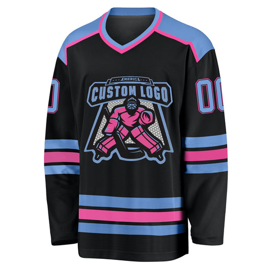 Custom Black Light Blue-Pink Hockey Jersey - Sky-Custom