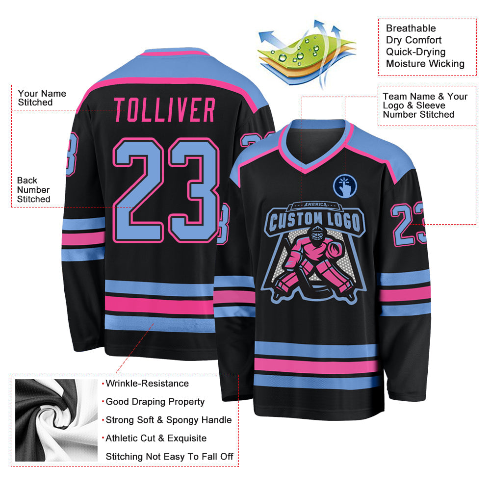 Custom Black Light Blue-Pink Hockey Jersey - Sky-Custom