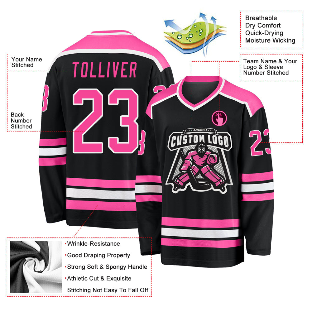 Custom Black Pink-White Hockey Jersey - Sky-Custom