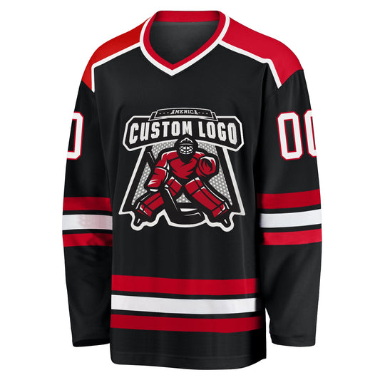 Custom Black White-Red Hockey Jersey - Sky-Custom
