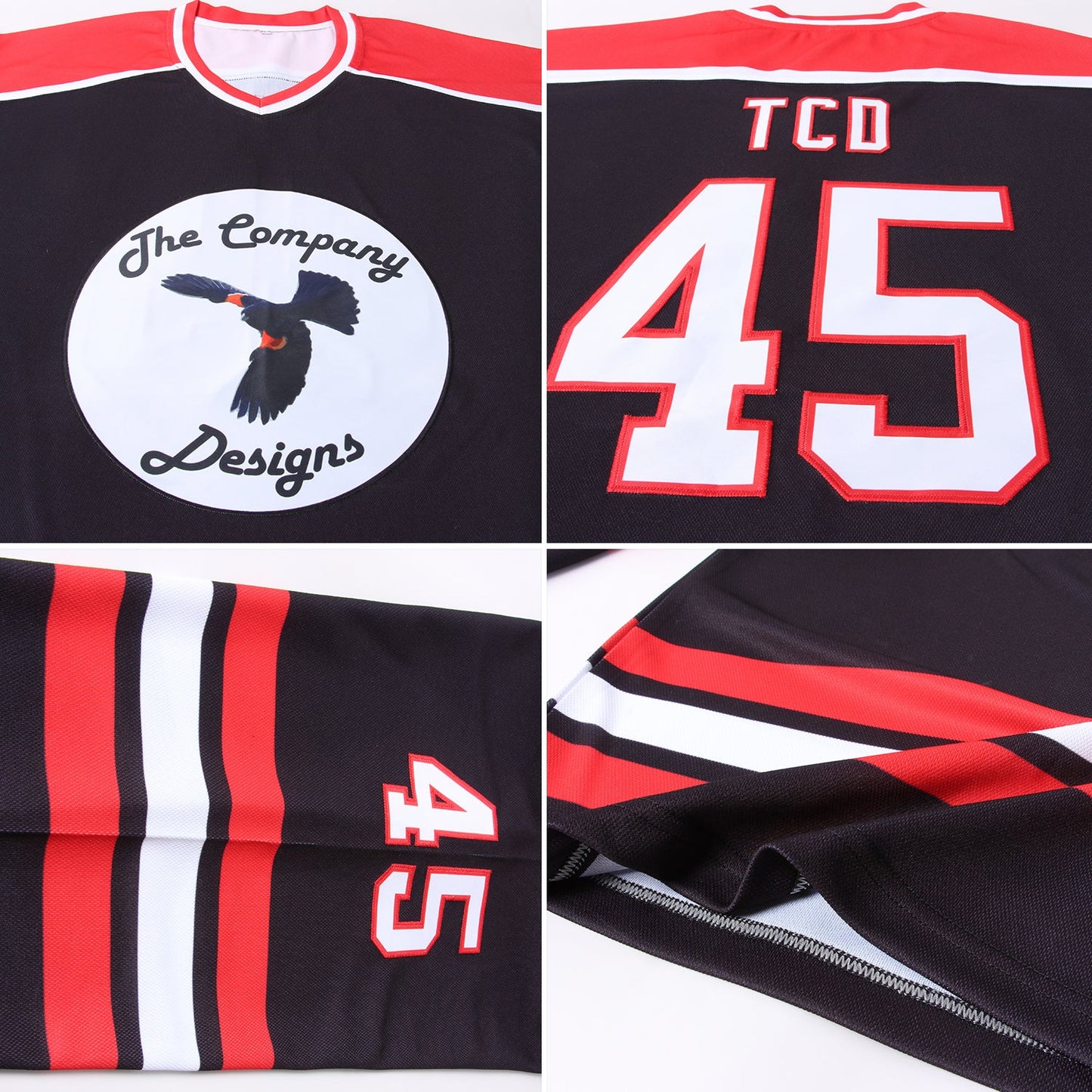 Custom Black White-Red Hockey Jersey - Sky-Custom