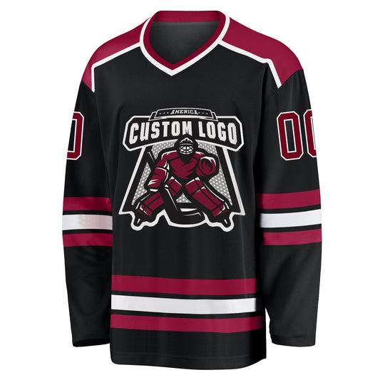 Custom Black Maroon-White Hockey Jersey - Sky-Custom