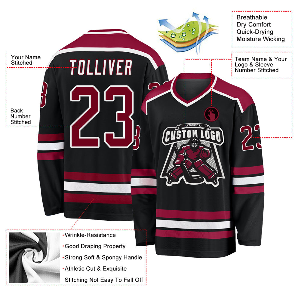 Custom Black Maroon-White Hockey Jersey - Sky-Custom