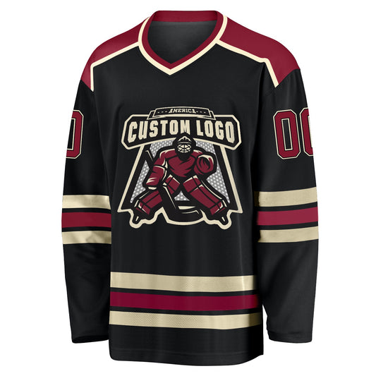 Custom Black Crimson-Cream Hockey Jersey - Sky-Custom
