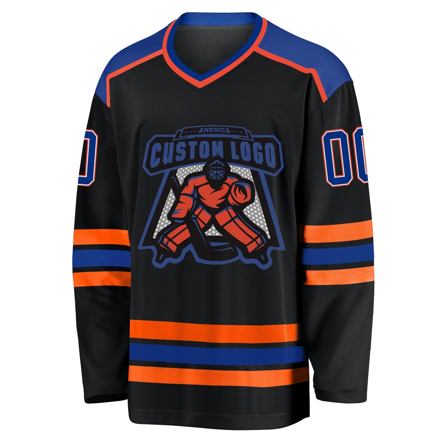 Custom Black Royal White-Orange Hockey Jersey - Sky-Custom