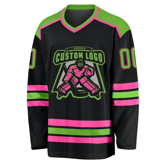 Custom Black Neon Green-Pink Hockey Jersey - Sky-Custom