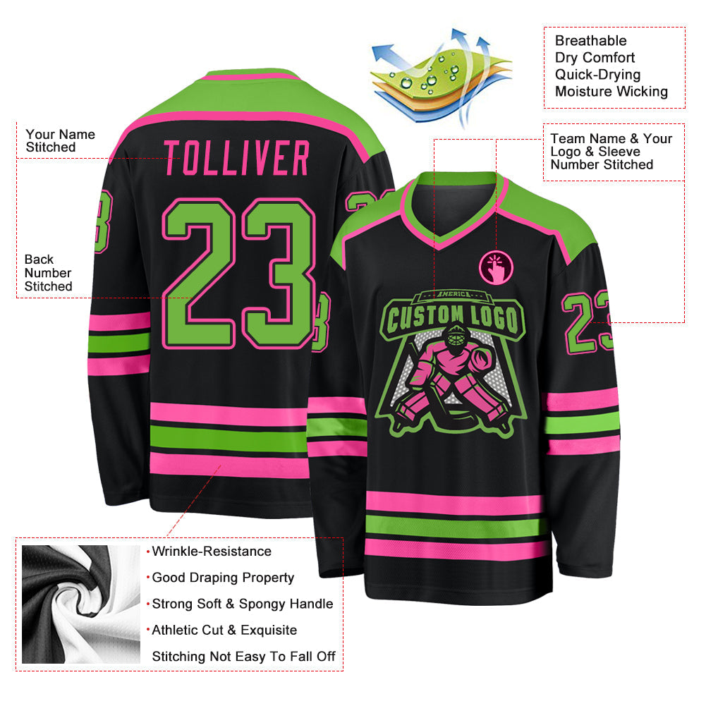 Custom Black Neon Green-Pink Hockey Jersey - Sky-Custom