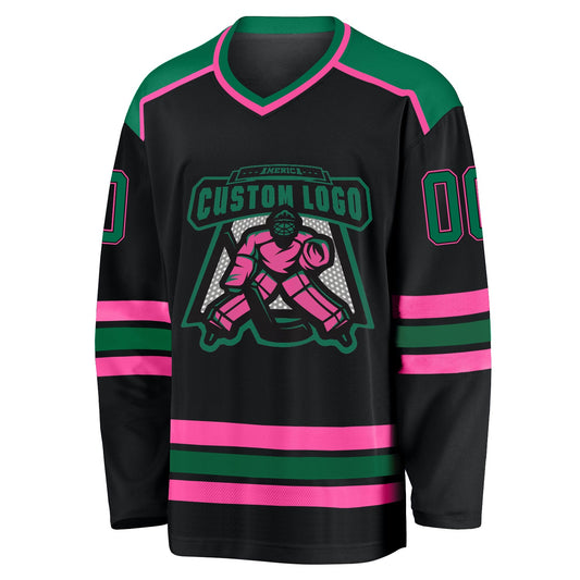 Custom Black Kelly Green-Pink Hockey Jersey - Sky-Custom