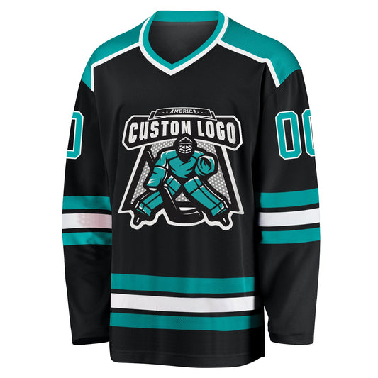 Custom Black Aqua-White Hockey Jersey - Sky-Custom