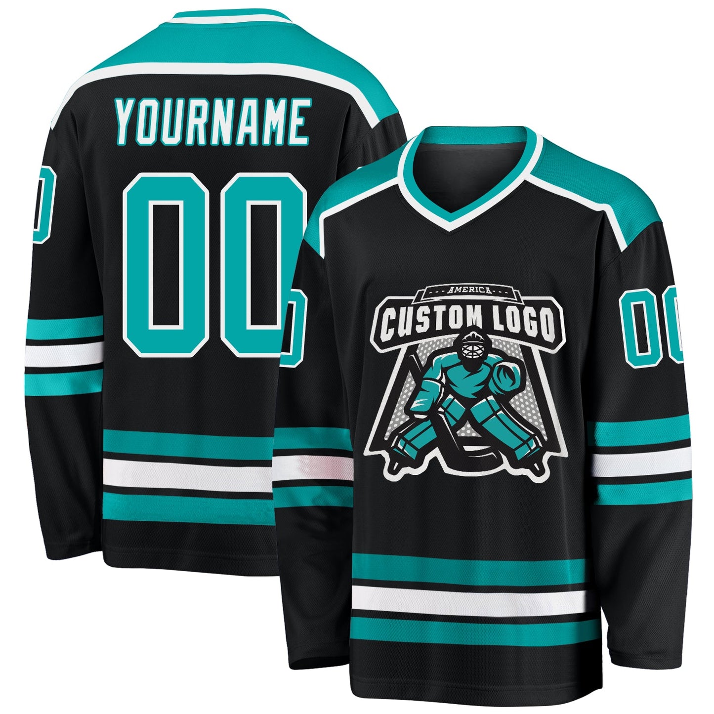 Custom Black Aqua-White Hockey Jersey - Sky-Custom