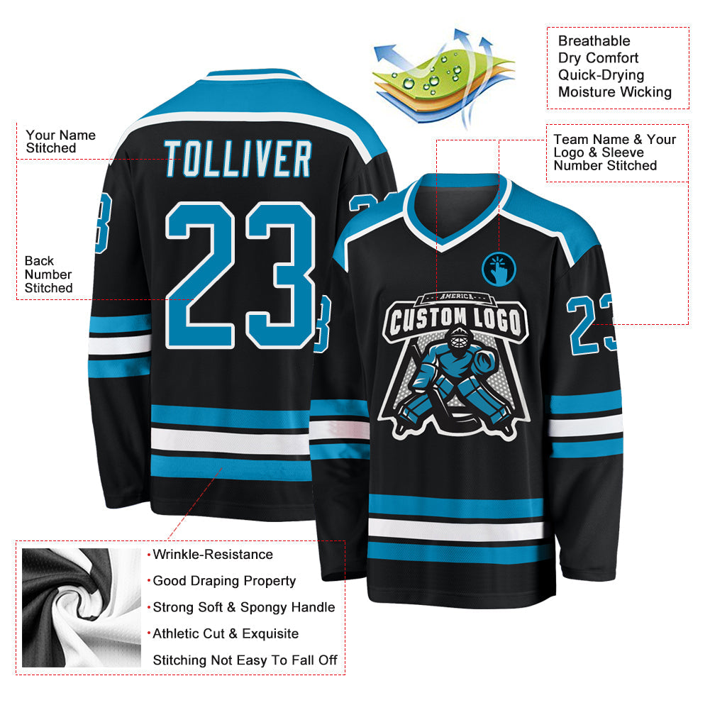 Custom Black Panther Blue-White Hockey Jersey - Sky-Custom
