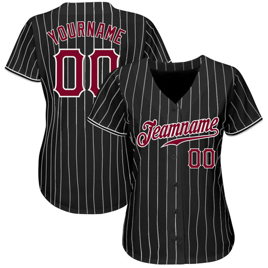 Custom Black White Pinstripe Maroon-White Authentic Baseball Jersey - Sky-Custom