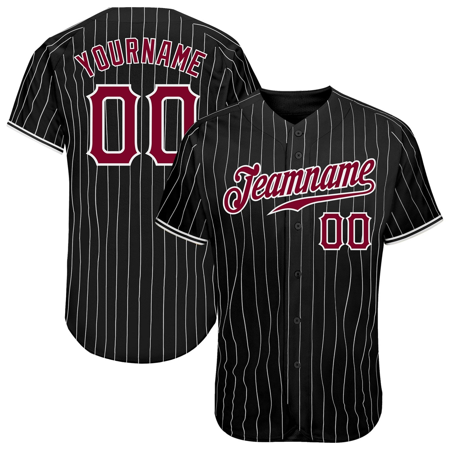 Custom Black White Pinstripe Maroon-White Authentic Baseball Jersey - Sky-Custom