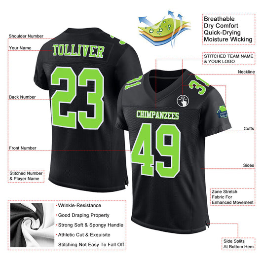 Custom Black Neon Green-White Mesh Authentic Football Jersey - Sky-Custom