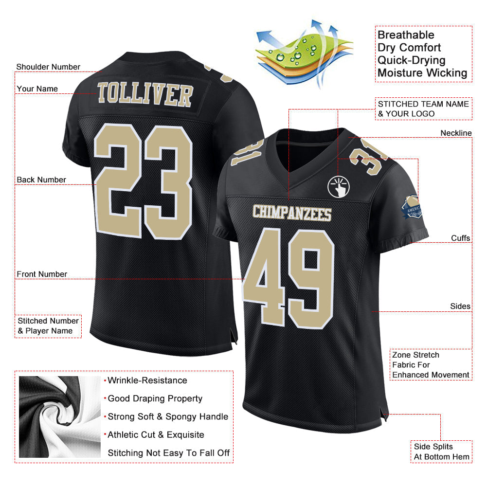 Custom Black Vegas Gold-White Mesh Authentic Football Jersey - Sky-Custom