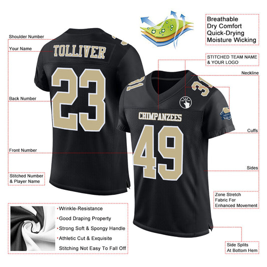 Custom Black Vegas Gold-White Mesh Authentic Football Jersey - Sky-Custom