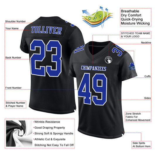 Custom Black Royal-White Mesh Authentic Football Jersey - Sky-Custom