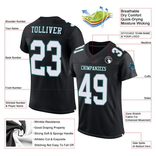 Custom Black White Gray-Midnight Green Mesh Authentic Football Jersey - Sky-Custom
