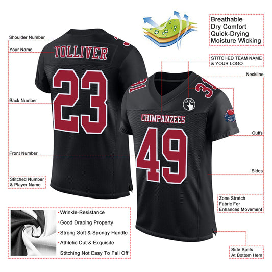 Custom Black Cardinal-White Mesh Authentic Football Jersey - Sky-Custom