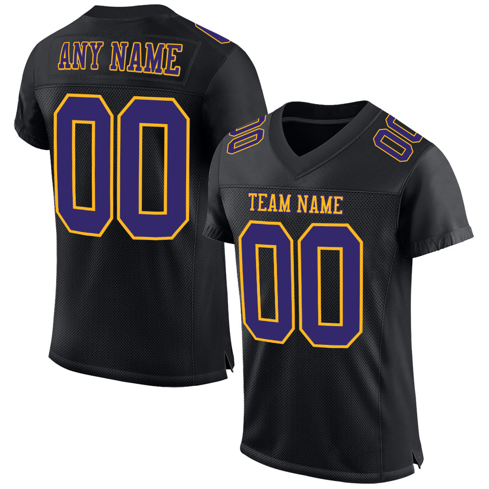 Custom Black Purple-Gold Mesh Authentic Football Jersey - Sky-Custom