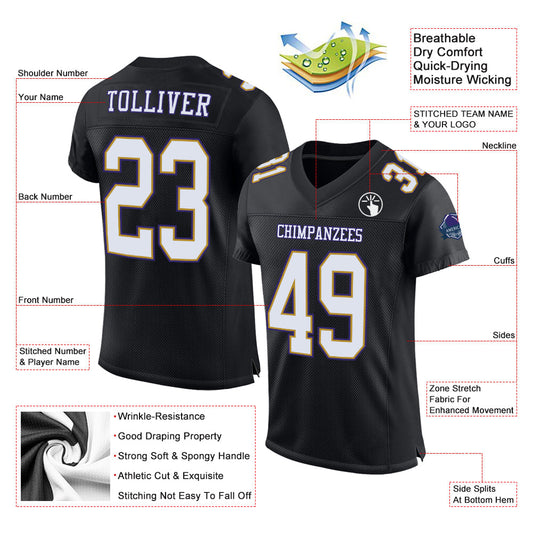 Custom Black White Old Gold-Purple Mesh Authentic Football Jersey - Sky-Custom